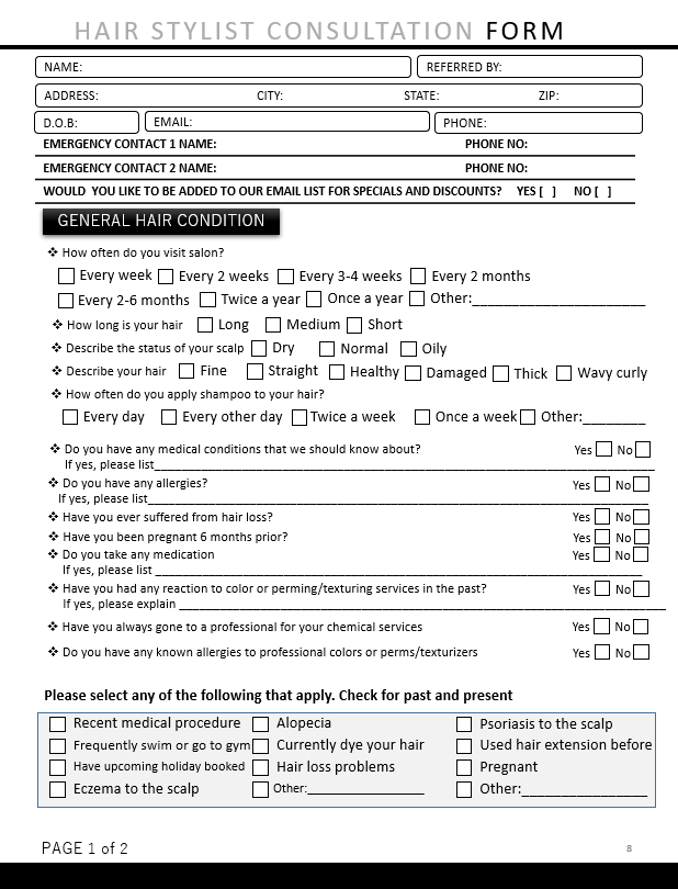 Hair Salon New Client Form Template
